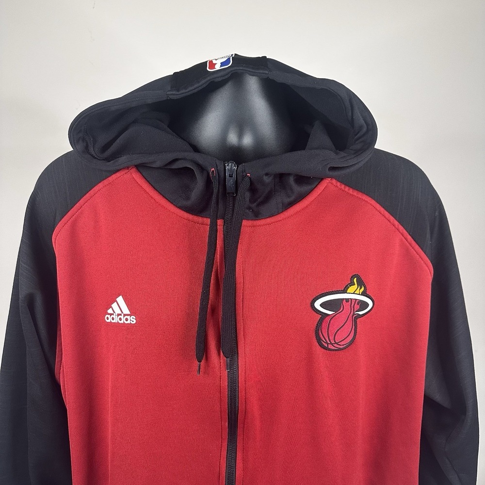 Miami Heat Adidas 2014 Full Zip‎ Men's Size XL Warm Up Jacket Black Red VGUC